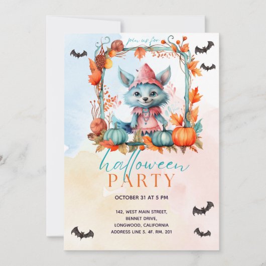 Modernes Pastel Pumpkin Patch Fox Halloween-Party Einladung (Vorderseite)