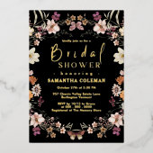 Modernes Pastel Wildblume Black Boho Brautparty Folieneinladung (Vorderseite)