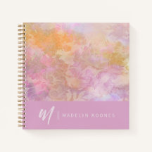 Modernes Pastell-Blumenmuster mit Monogramm Notizb