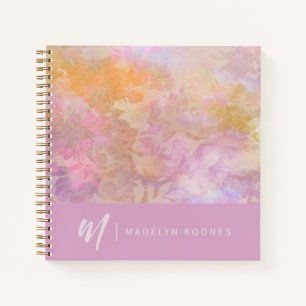 Modernes Pastell-Blumenmuster mit Monogramm Notizb Notizblock