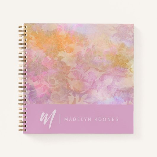 Modernes Pastell-Blumenmuster mit Monogramm Notizb Notizblock (Vorderseite)