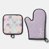 Modernes Pastell Lovely Meerjungtier Muster Ofenhandschuh & Topflappen-Set (Vorderseite)