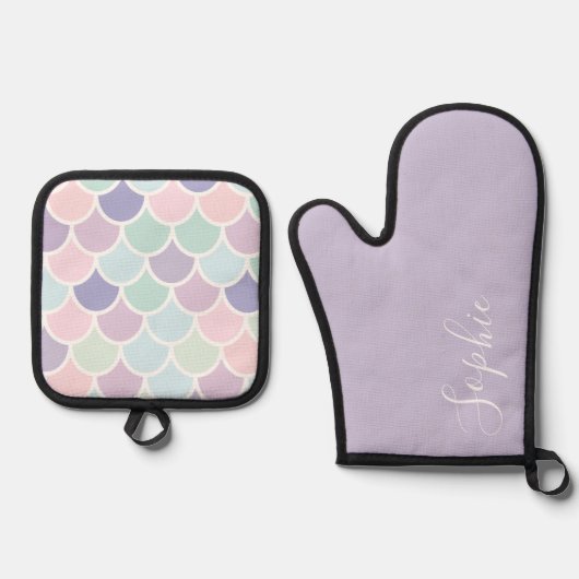 Modernes Pastell Lovely Meerjungtier Muster Ofenhandschuh & Topflappen-Set (Vorderseite)