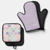 Modernes Pastell Lovely Meerjungtier Muster Ofenhandschuh & Topflappen-Set (Vorderseite/Rückseite)