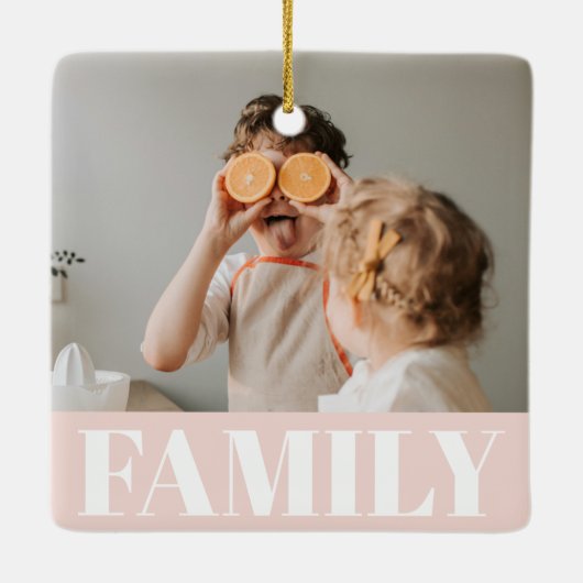 Modernes Pastell Pink-Foto Keramikornament (Rückseite)