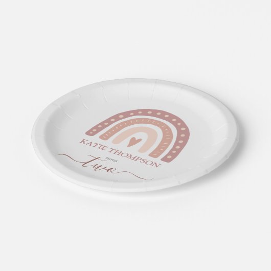 Modernes Pastell Pink Rainbow Boho Zweites Geburts Pappteller (Schrägansicht)