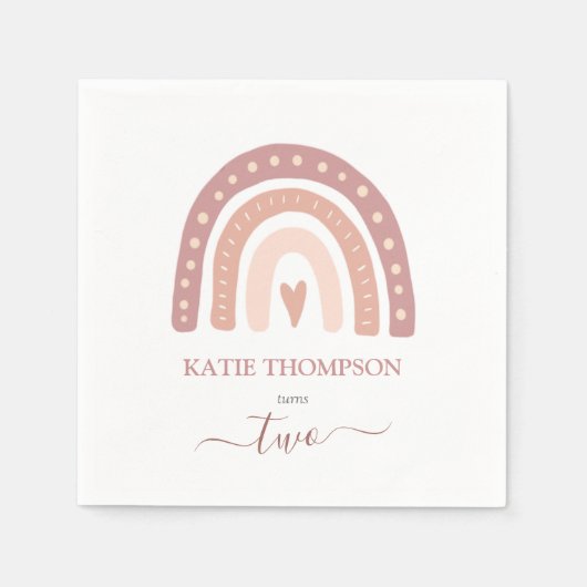 Modernes Pastell Pink Rainbow Boho Zweites Geburts Serviette (Vorderseite)