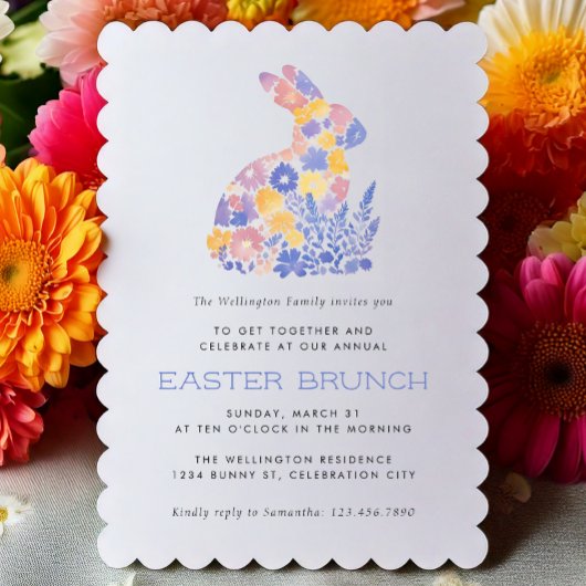Modernes Pastell Watercolor Bunny Easter Brunch Einladung