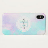 Modernes Pastellblau und Lila Aquarellmonogramm Case-Mate iPhone Hülle (Rückseite (Horizontal))
