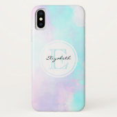 Modernes Pastellblau und Lila Aquarellmonogramm Case-Mate iPhone Hülle (Rückseite)