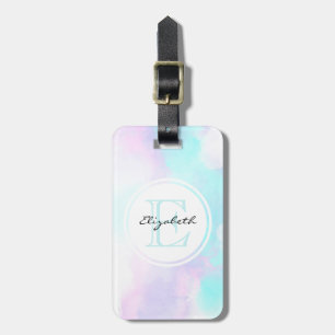 Modernes Pastellblau und Lila Aquarellmonogramm Gepäckanhänger