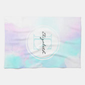 Modernes Pastellblau und Lila Aquarellmonogramm Geschirrtuch (Horizontal)