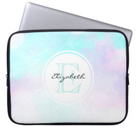 Modernes Pastellblau und Lila Aquarellmonogramm Laptopschutzhülle
