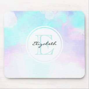 Modernes Pastellblau und Lila Aquarellmonogramm Mousepad