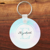 Modernes Pastellblau und Lila Aquarellmonogramm Schlüsselanhänger (Vorderseite)