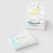 Modernes Pastellblau und Lila Aquarellmonogramm Steinuntersetzer (Seitenansicht)