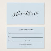 Modernes, pastellblaues Geschenkzertifikat (Vorne & Hinten)