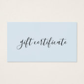 Modernes, pastellblaues Geschenkzertifikat (Vorderseite)