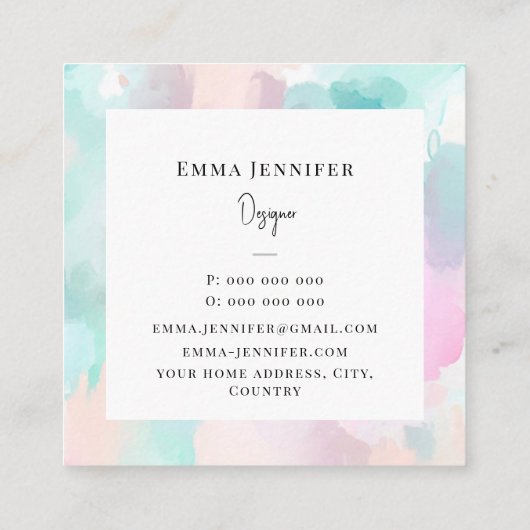 Modernes, pastellfarbenes Abstraktes Muster Quadratische Visitenkarte (Rückseite)
