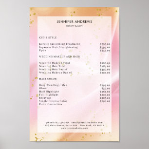 Modernes, pastellfarbenes Glitzer Salon Preisliste Poster