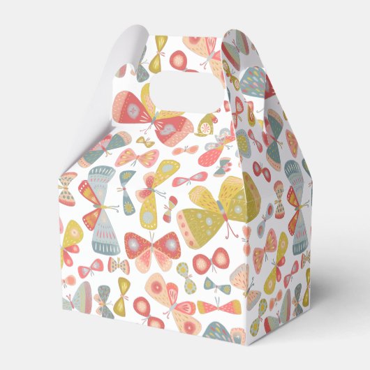 Modernes, pastellfarbenes, grafisches Schmetterlin Geschenkschachtel (Rückseite)