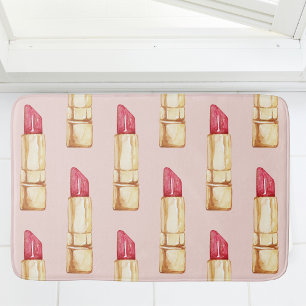 Modernes, pastellfarbenes rosa und rotes Lipstick- Badematte