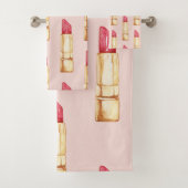 Modernes, pastellfarbenes rosa und rotes Lipstick- Badhandtuch Set (Insitu)