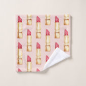 Modernes, pastellfarbenes rosa und rotes Lipstick- Badhandtuch Set (Waschlappen)