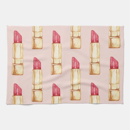 Modernes, pastellfarbenes rosa und rotes Lipstick- Geschirrtuch (Horizontal)