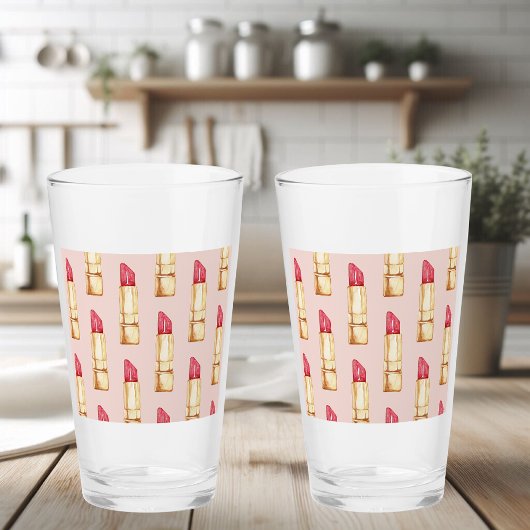 Modernes, pastellfarbenes rosa und rotes Lipstick- Glas