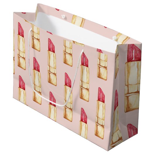 Modernes, pastellfarbenes rosa und rotes Lipstick- Große Geschenktüte (Vorderseite Schrägansicht)