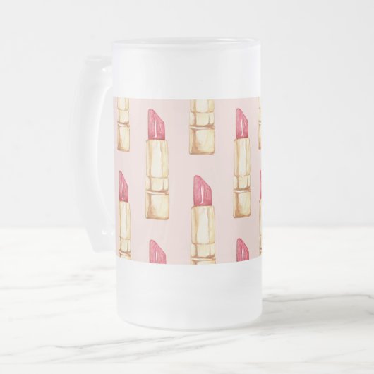 Modernes, pastellfarbenes rosa und rotes Lipstick- Mattglas Bierglas (Vorderseite Links)