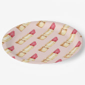 Modernes, pastellfarbenes rosa und rotes Lipstick- Pappteller (Schrägansicht)