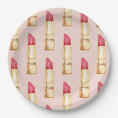 Modernes, pastellfarbenes rosa und rotes Lipstick- Pappteller (Vorderseite)
