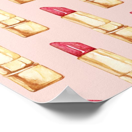 Modernes, pastellfarbenes rosa und rotes Lipstick- Poster (Ecke)