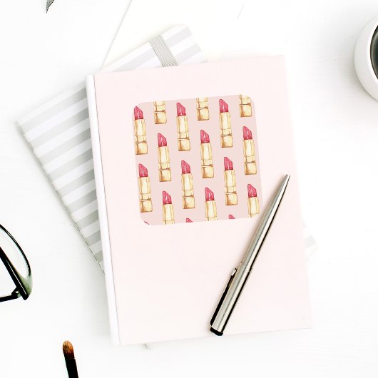 Modernes, pastellfarbenes rosa und rotes Lipstick- Quadratischer Aufkleber