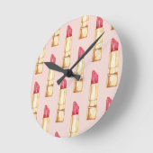 Modernes, pastellfarbenes rosa und rotes Lipstick- Runde Wanduhr (Winkel)