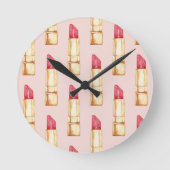 Modernes, pastellfarbenes rosa und rotes Lipstick- Runde Wanduhr (Vorderseite)