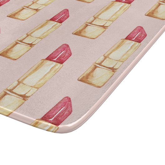 Modernes, pastellfarbenes rosa und rotes Lipstick- Schneidebrett (Ecke)
