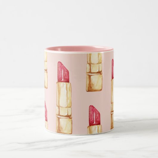 Modernes, pastellfarbenes rosa und rotes Lipstick- Zweifarbige Tasse (Mittel)