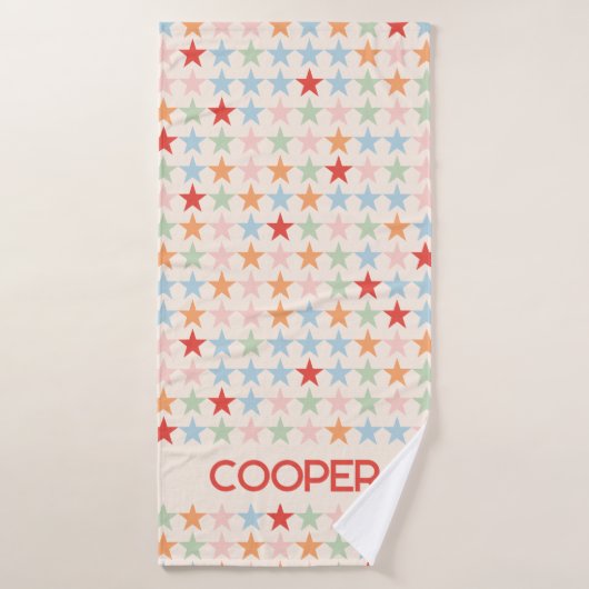 Modernes pastellfarbenes Sternmuster mit Namen Badehandtuch (Badehandtuch)