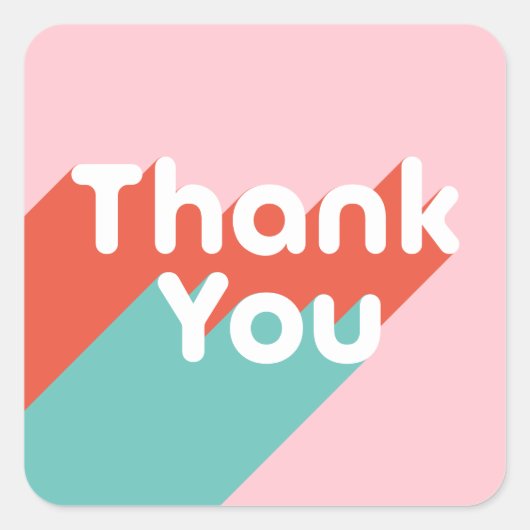 Modernes pastellrosa aquamarines Retro danke Typog Quadratischer Aufkleber (Vorderseite)