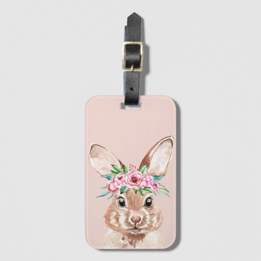 Modernes, pastellrosa Aquarellhaus mit Blume Gepäckanhänger (Vorderseite Vertikal)