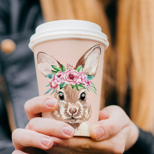 Modernes, pastellrosa Aquarellhaus mit Blume Pappbecher