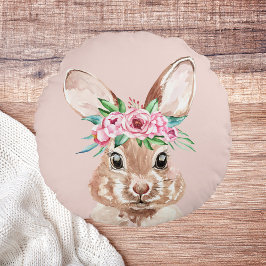 Modernes, pastellrosa Aquarellhaus mit Blume Rundes Kissen