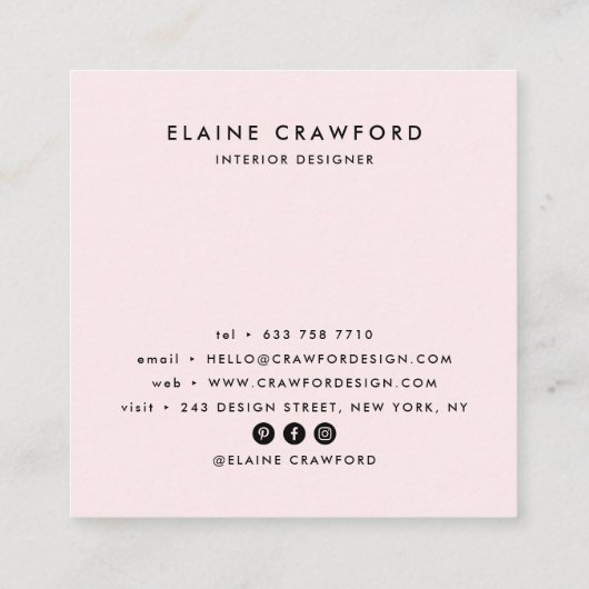 Modernes, pastellrosa Marmormagazin Quadratische Visitenkarte (Rückseite)