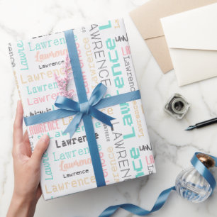 Modernes Pastellrosa und Aquamarines Namensschild Geschenkpapier