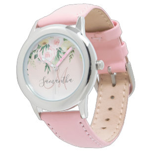 Modernes Pastellrosa und Blume mit Namen Armbanduhr