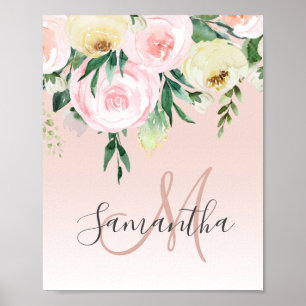 Modernes Pastellrosa und Blume mit Namen Poster