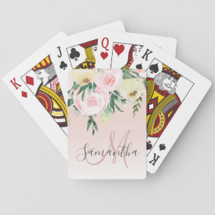 Modernes Pastellrosa und Blume mit Namen Spielkarten